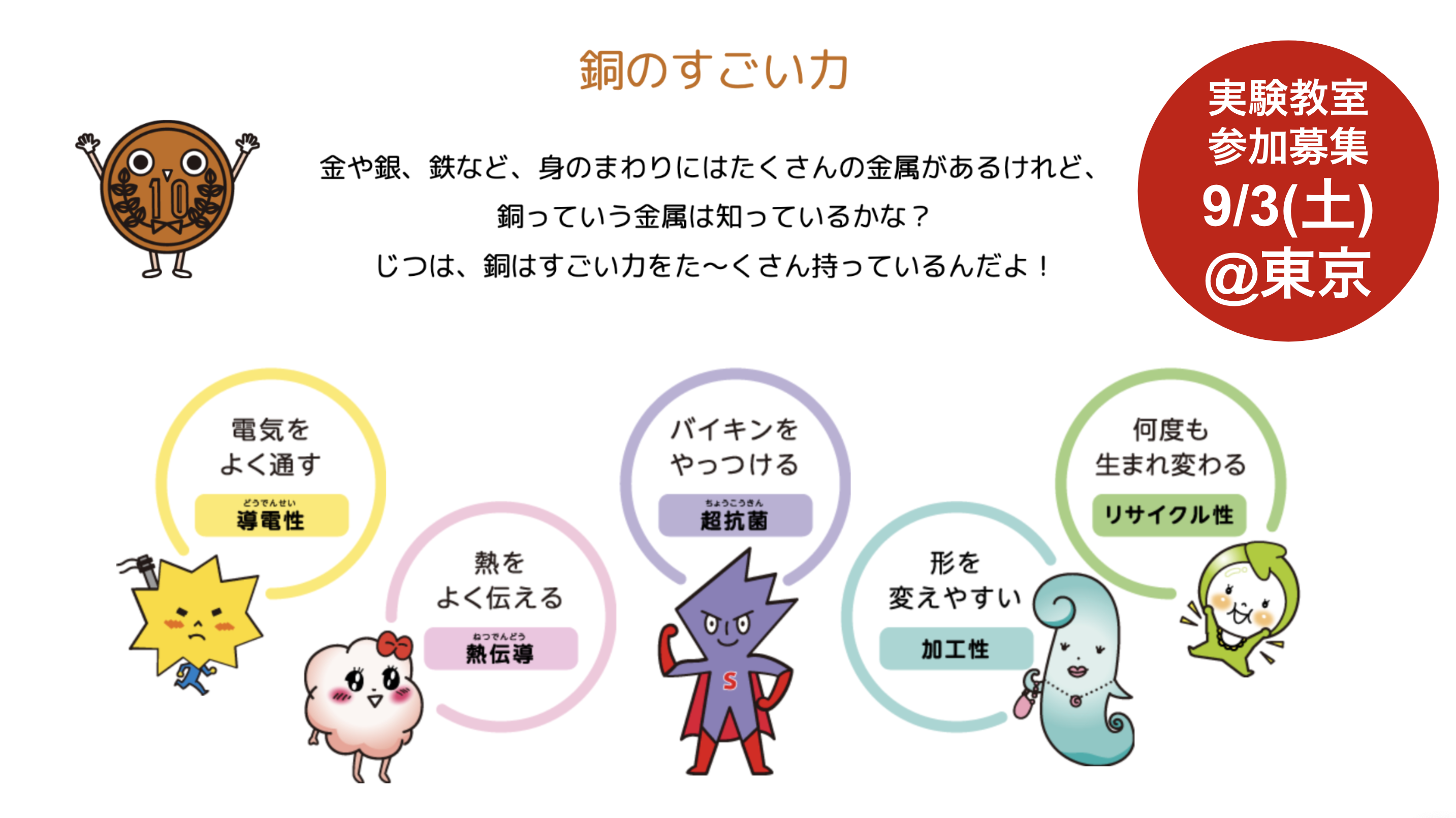 【9/3 @東京 参加者募集】身近な「銅」の意外なチカラ！ 超抗菌性能を体験しよう！！